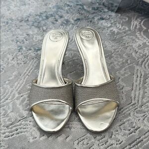 Zara Metallic Silver Slide Sandals